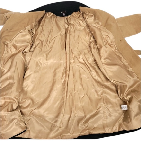 Vintage Cashmere Wool Coat Luxury Classic Two Tone Camel Tan Black Women Size XL - Picture 8 of 16